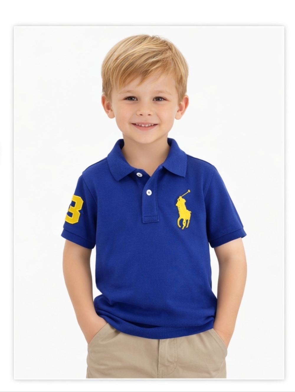 Polo Ralph Lauren Toddler Boys Big Pony Polo Shirt Blue Yellow 4T NWT